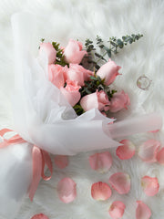 9 stalks of pink roses and foliage bouquet