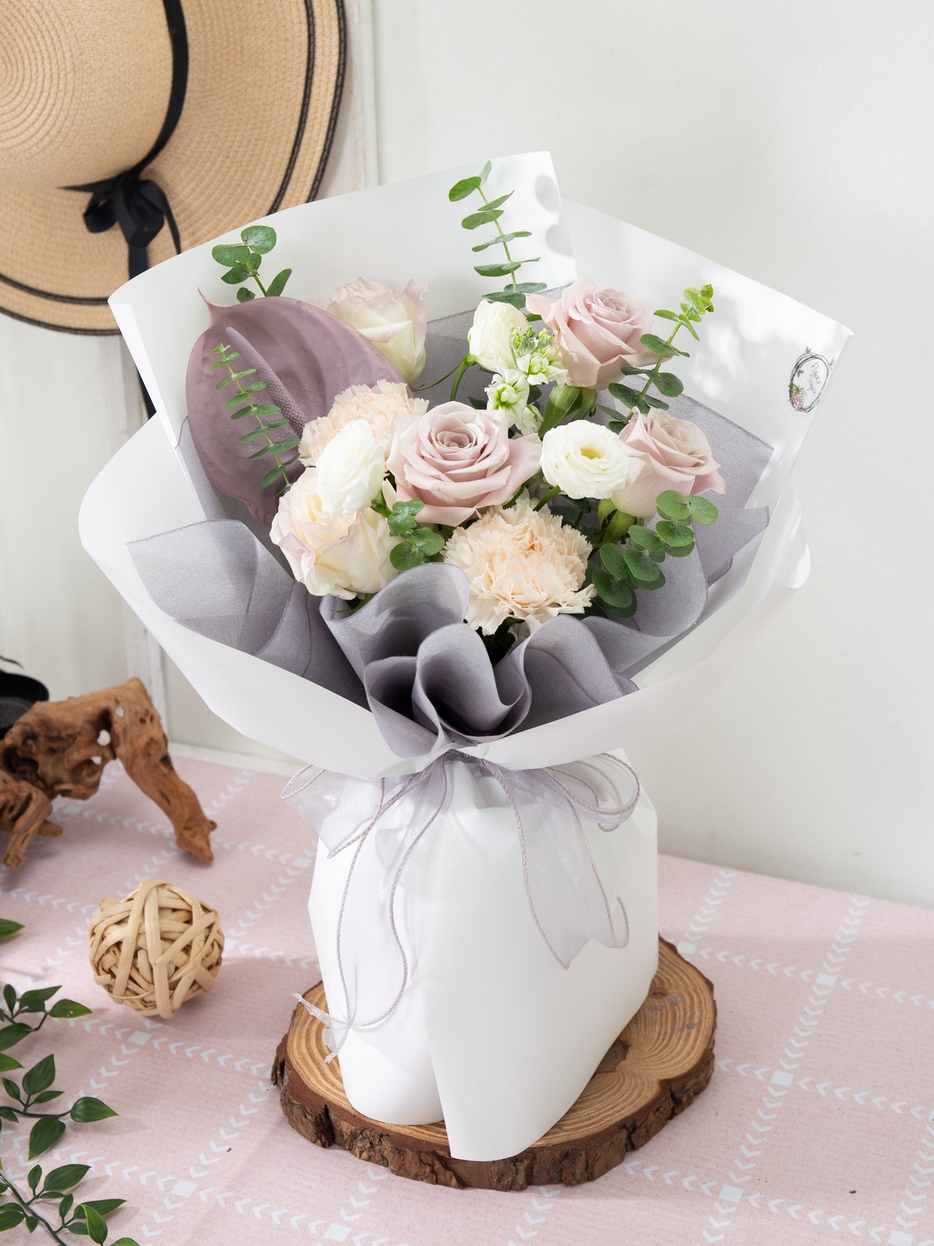 Purple Roses Sweet Purple Sweet | Mixed-flower Bouquet Featuring Menta Roses & Carnations ...