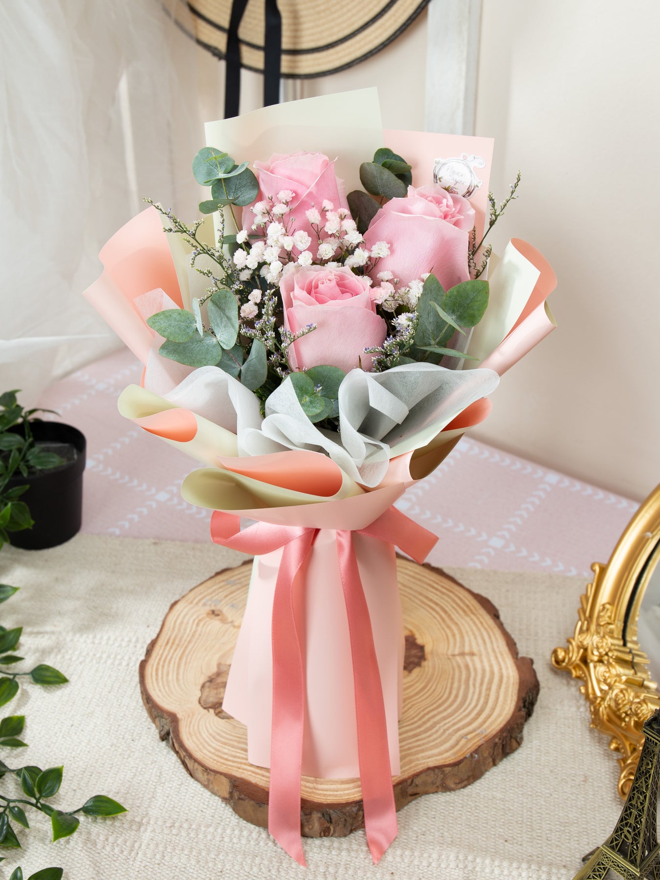 Angel Pink | Kenya Pink Rose and Baby's Breath Hand Bouquet – Flower Sugar