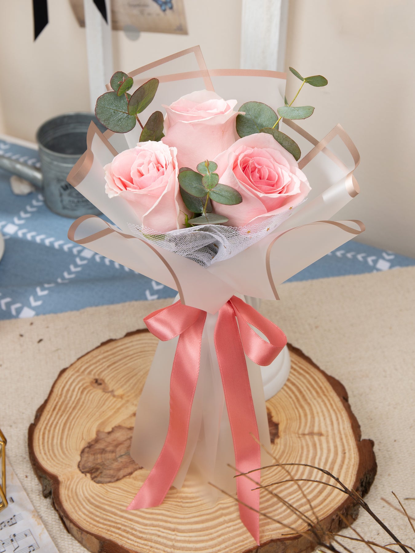 Mini Tink Roses Mini Pink | Mini Pink Rose and Eucalyptus Baby Blue Hand Bouquet ...