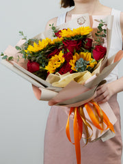 sunflower and red roses bouquet