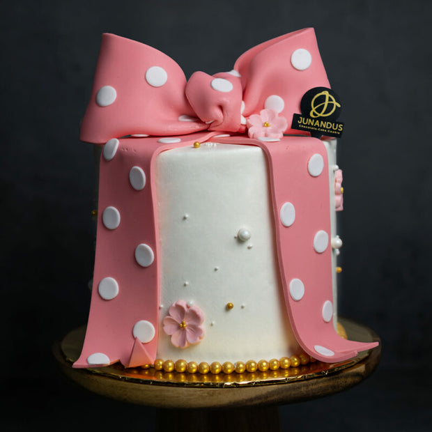 Pink Polka Dot Ribbon Cake