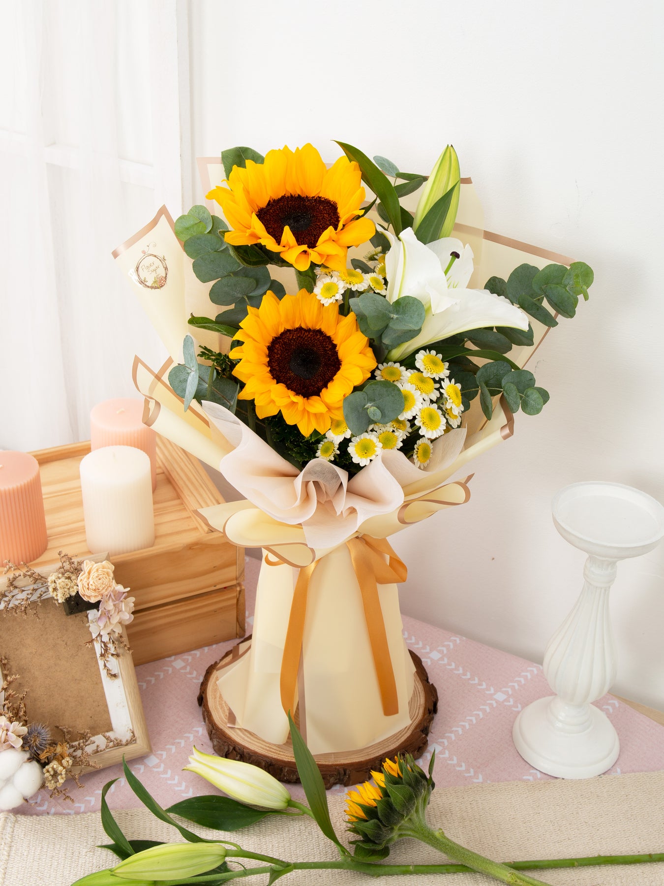 sunflower and white lily bouquet Sunny Days