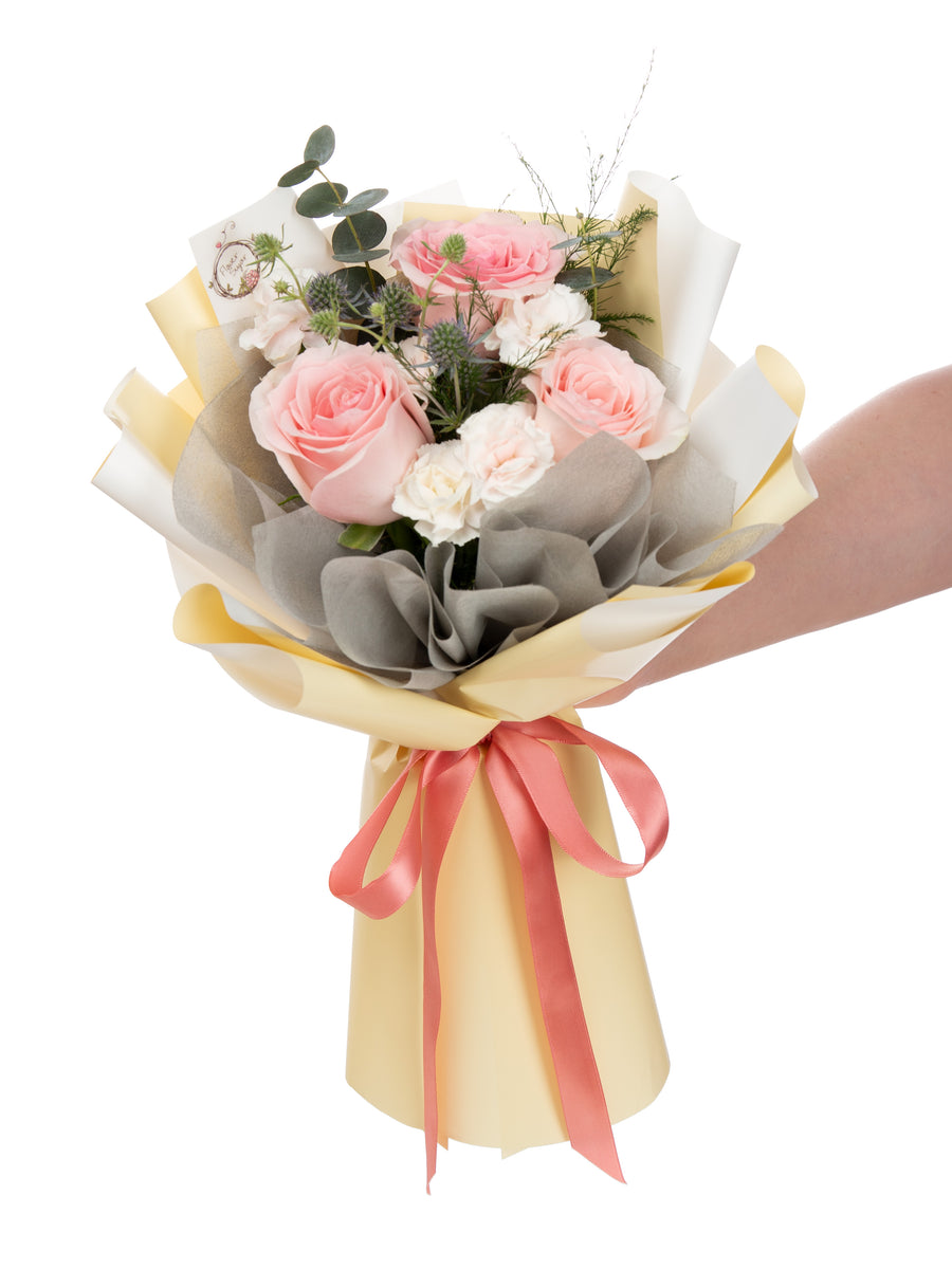 Surprise Pink | Pink Roses and Spray Carnations Hand Bouquet – Flower Sugar