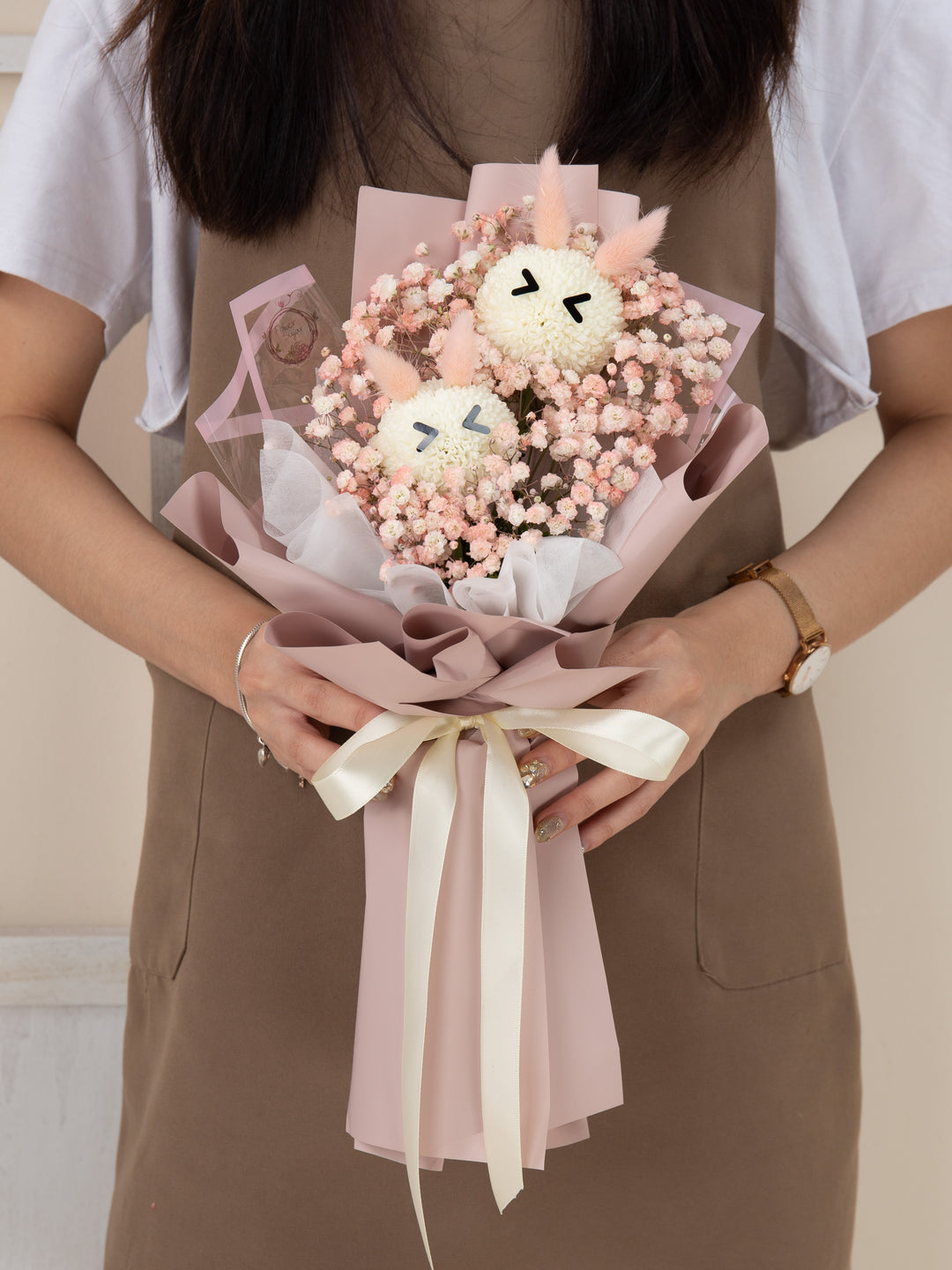 Twin Bunny | Ping Pong Chrysanthemum & Baby Breath Bouquet